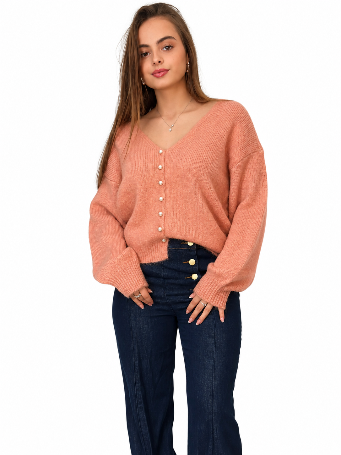 Pull-Cardigan Saumon